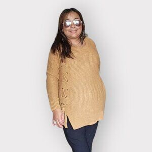 MAURICES WOMENS SMALL/MEDIUM  COTTON LIGHT BROWN LACE SWEATER
